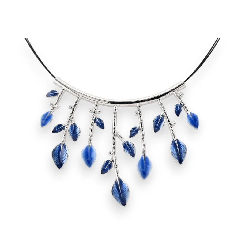 Silver and blue leaf necklace by Ikita