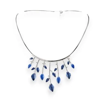 Collier feuilles argenté et bleu Ikita