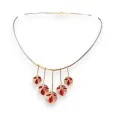 Collier doré pendentif floral Ikita rouge