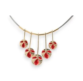 Gold necklace with red Ikita floral pendant