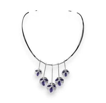 Silver Necklace with Purple Leaves Pendant by Ikita