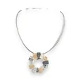 Silver-plated circular pendant necklace by Ikita in Grey and beige