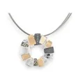 Collar con colgante circular Ikita en metal plateado Gris y beige