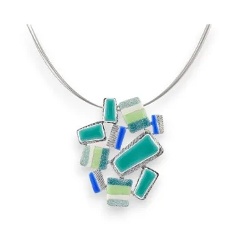 Silver Geometric Turquoise Necklace by Ikita