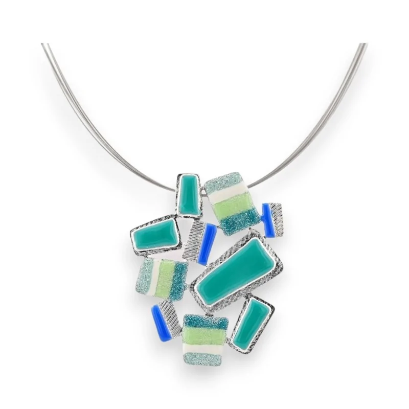 Silver Geometric Turquoise Necklace by Ikita