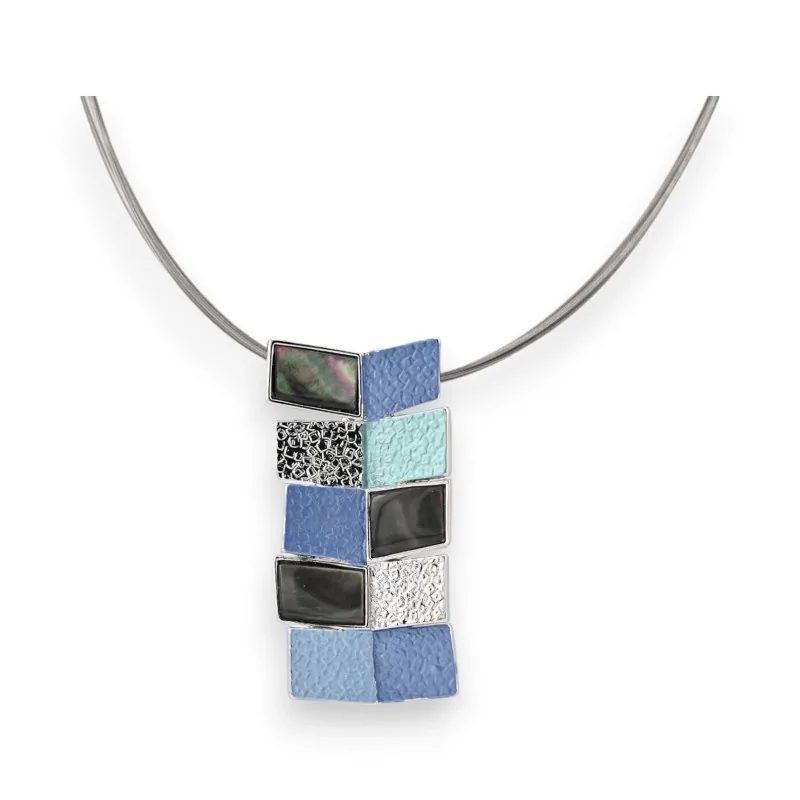 Collana geometrica Ikita blu e argento