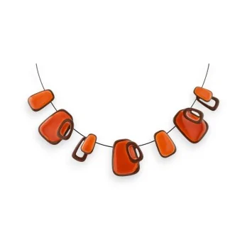 Geometric orange Ikita necklace in black metal