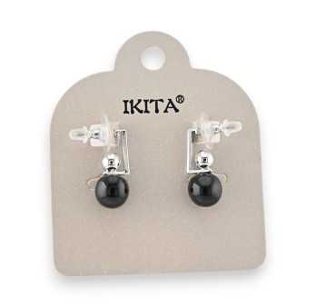 Boucles d'oreilles argentées perles noires Ikita
