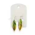 Hanging earrings with green and yellow lace pattern