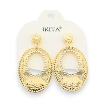 Gold oriental earrings with white rhinestones IKITA