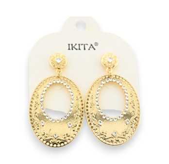 Golden Oriental Earrings with White Rhinestones IKITA