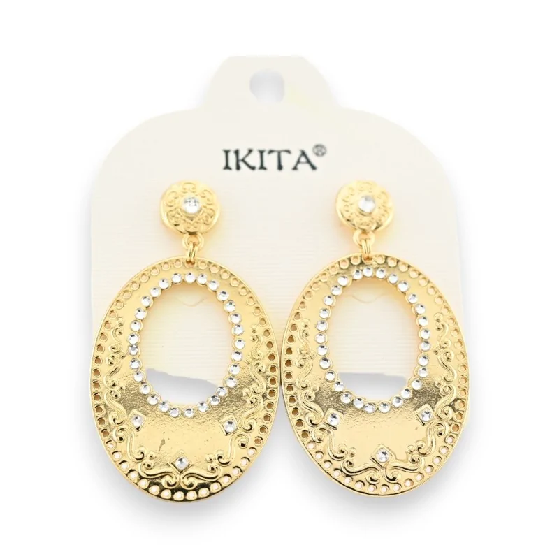 Gold oriental earrings with white rhinestones IKITA