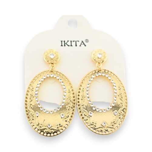 Golden Oriental Earrings with White Rhinestones IKITA