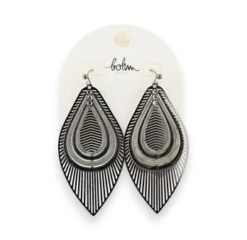 Pendientes plateados con hoja gris y negra de Bohm