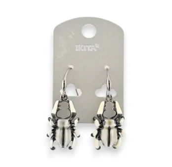 Black and white scarab earrings by Ikita