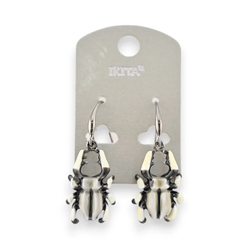 Black and white scarab earrings by Ikita