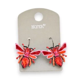 Ikita red rhinestone insect earrings