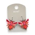 Ikita red rhinestone insect earrings