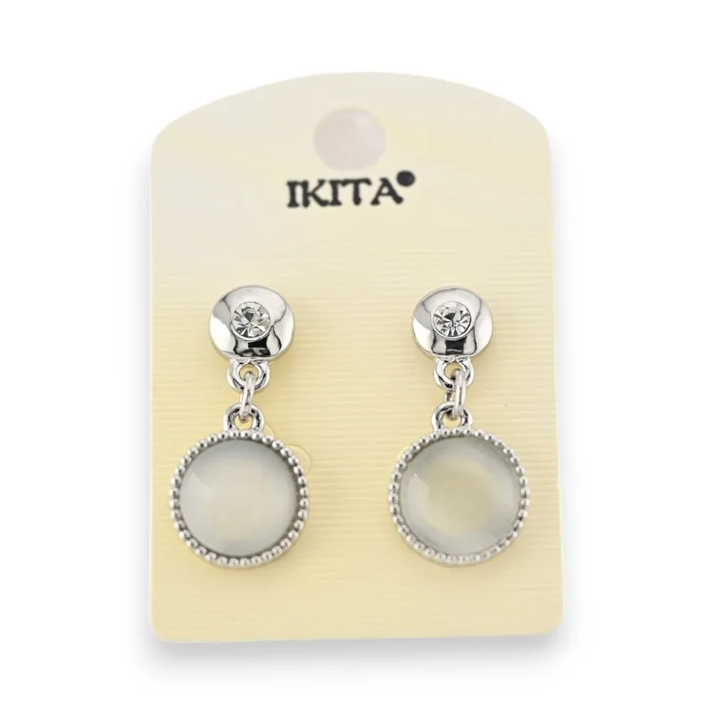 Boucles d'oreilles pendantes rondes effet nacre de chez Ikita