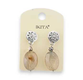 Ikita earrings in silver metal with quartz pendant