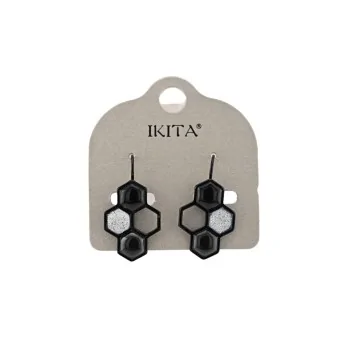 Black and Silver Honeycomb Earrings by Ikita