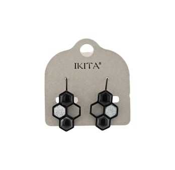 Black and Silver Honeycomb Earrings from Ikita
