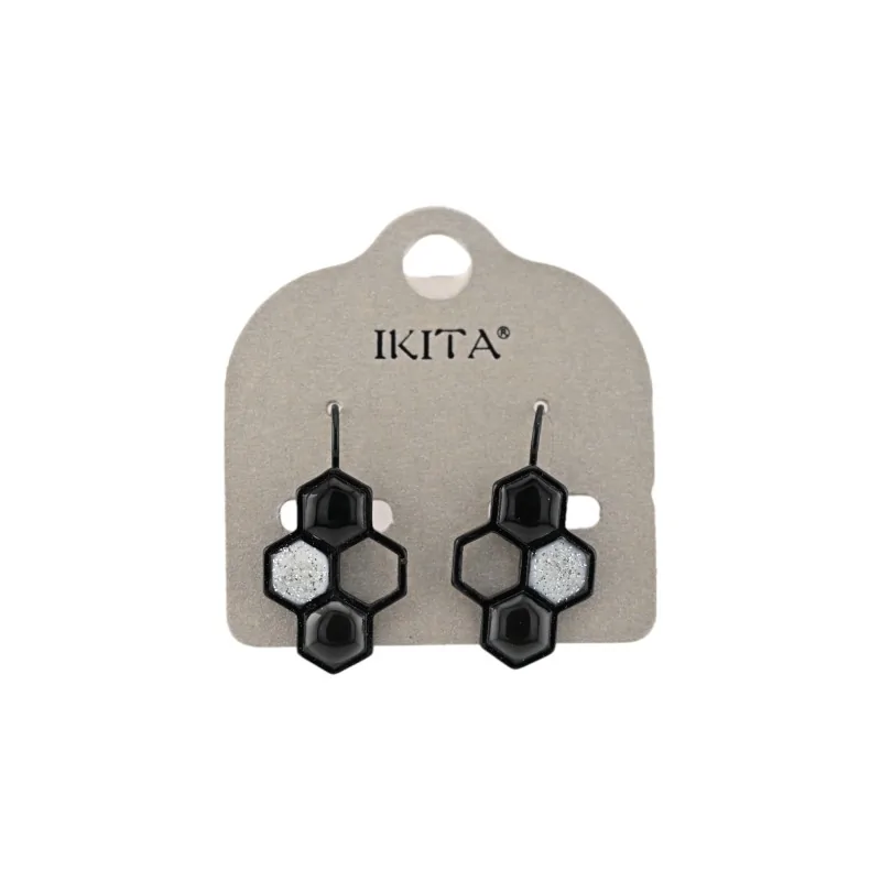 Black and Silver Honeycomb Earrings by Ikita