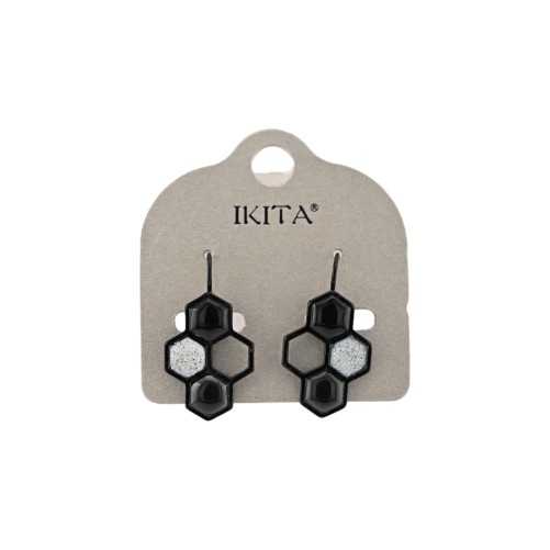 Black and Silver Honeycomb Earrings from Ikita