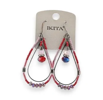 Hanging earrings with red and purple Ikita pearls