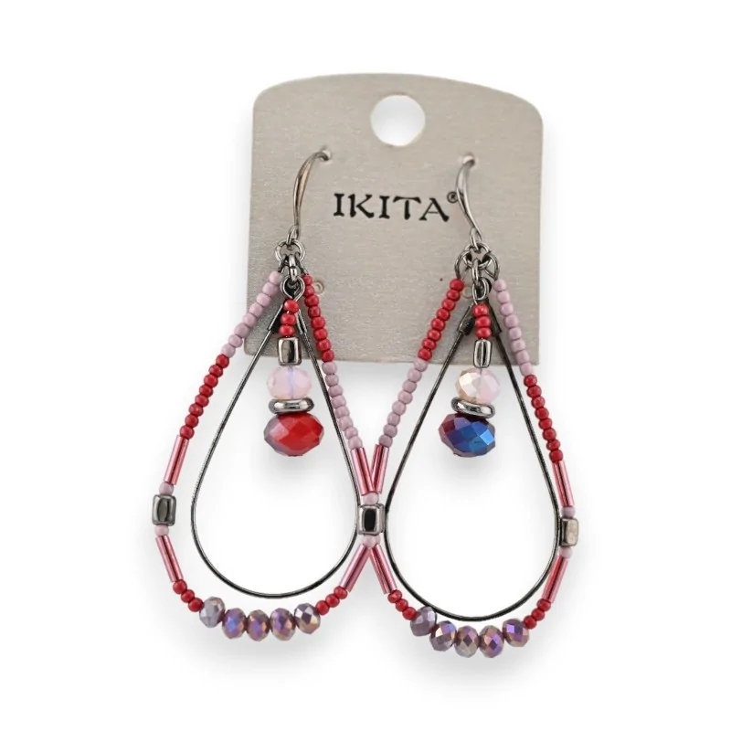 Boucles d'oreilles pendantes perles Ikita rouge et Violine