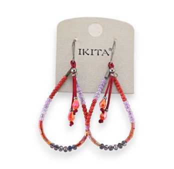 Boucles d'oreilles pendantes Ikita perles rouges et lilas