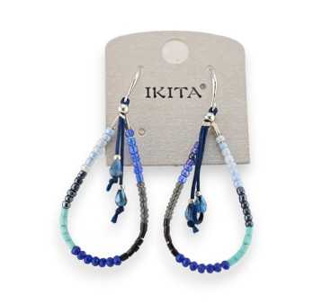 Boucles d'oreilles pendantes Ikita perles fines bleues