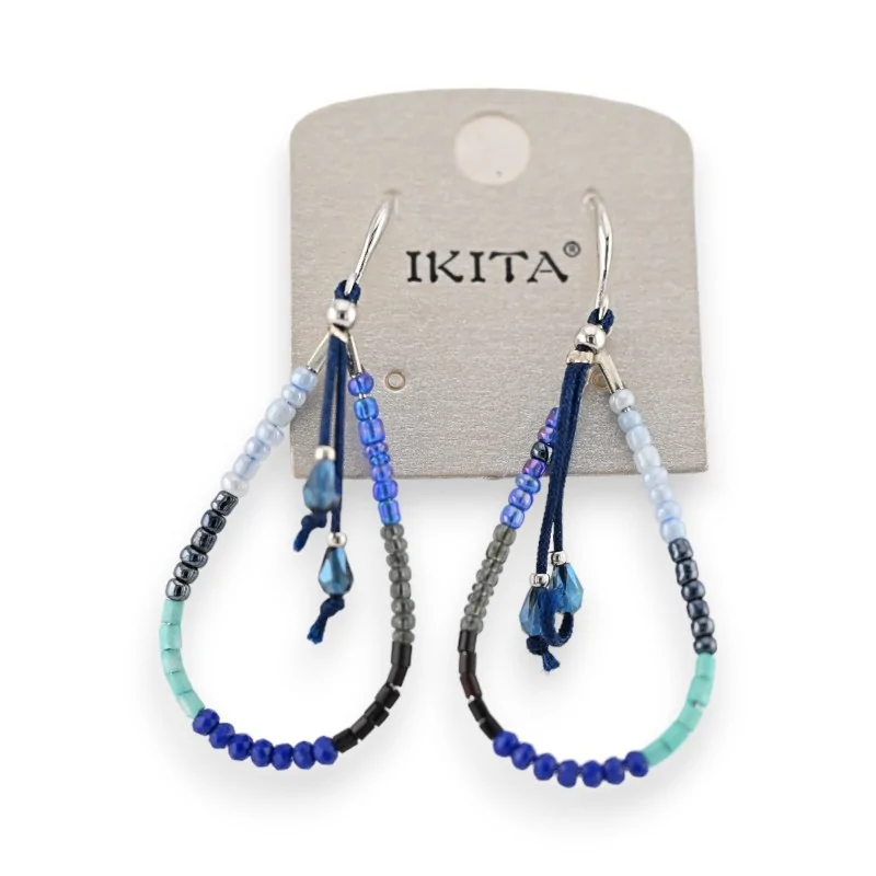 Boucles d'oreilles pendantes Ikita perles fines bleues