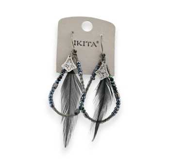 Black pearl and feather earrings from Ikita