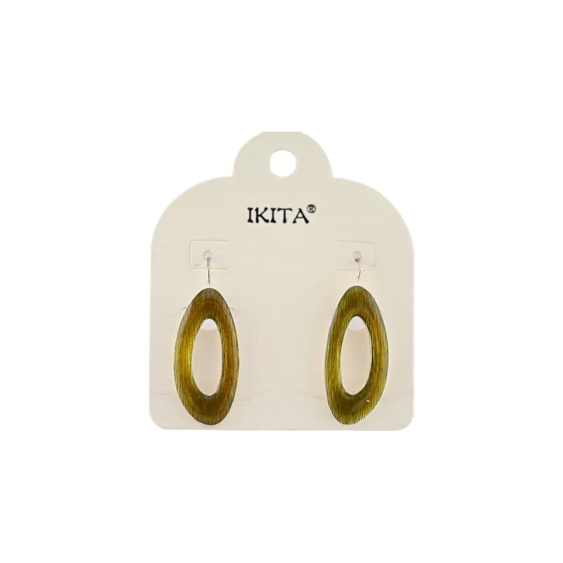 Khaki openwork oval earrings by Ikita