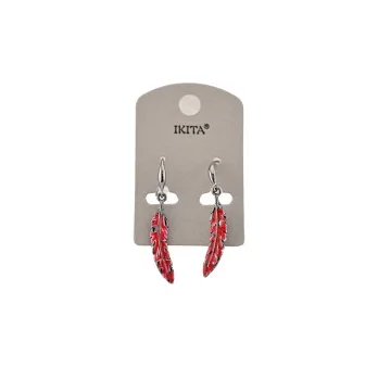 Metal feather earrings in red from Ikita