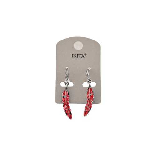 Red metal feather earrings from Ikita