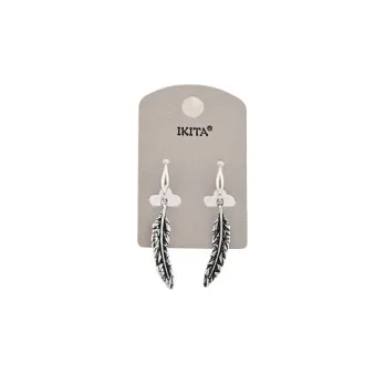 Silver aged feather earrings by Ikita