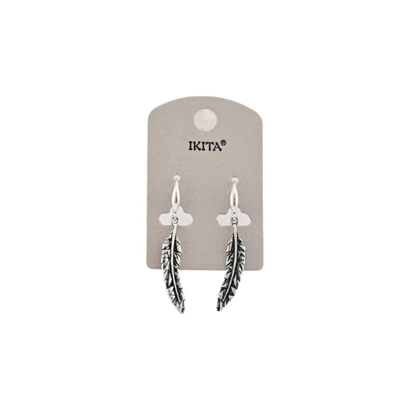 Silver aged feather earrings by Ikita