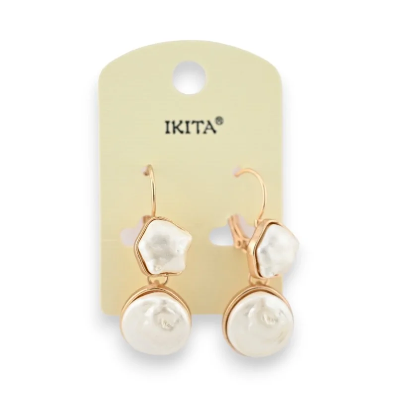 Gold earrings with ivory hammered pearls by Ikita