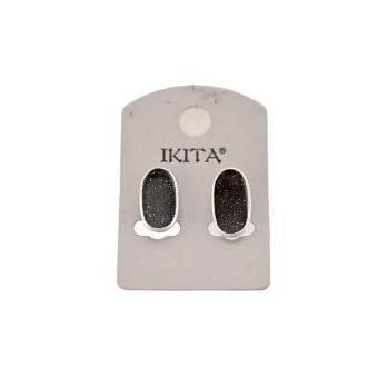 Black glittery oval earrings by Ikita