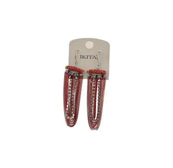 Burgundy Chain Dangle Earrings by Ikita