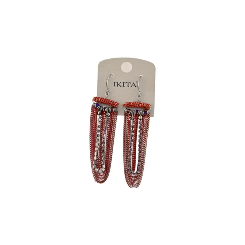 Burgundy Chain Dangle Earrings by Ikita