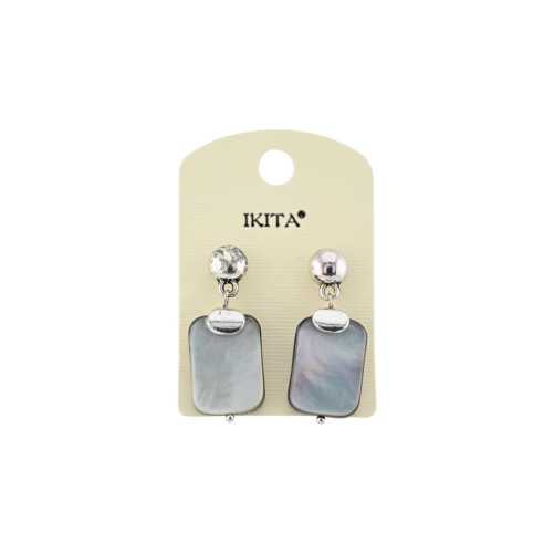 Rectangular Ikita earrings in aged silver with pearlescent stone effect