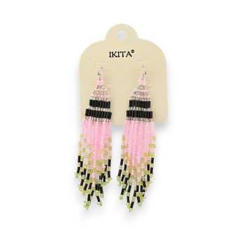 Boucles d'oreilles Ikita style indien perles roses et noires