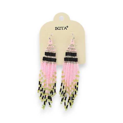 Boucles d'oreilles Ikita style indien perles roses et noires