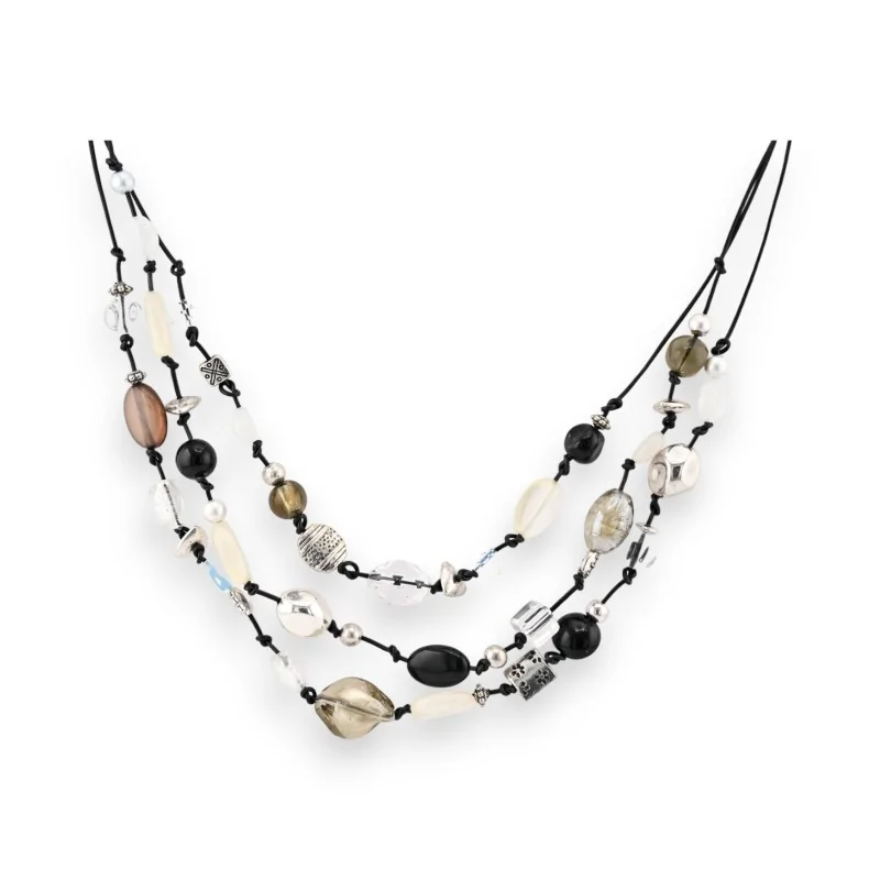 Multi-strand black and white fashion necklace by Ikita