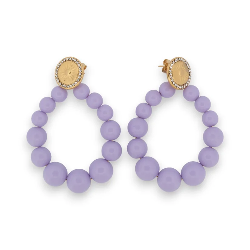 Pendientes de aro con perlas color lavanda