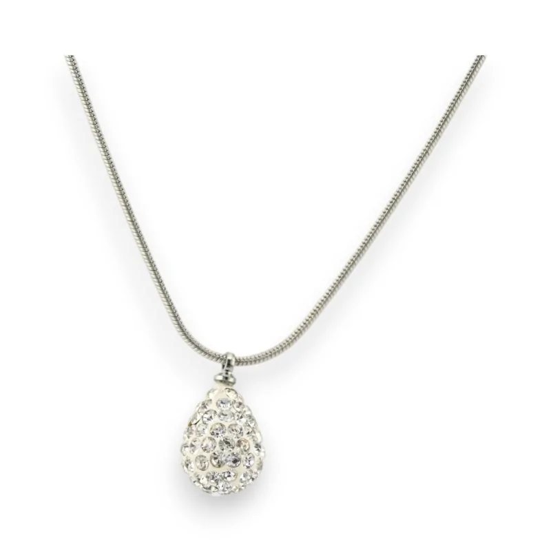 Collana argentata Medaglione Goccia con strass di Ikita