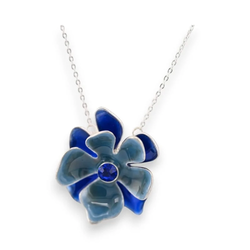 Collana Fiore Blu Argentato Ikita